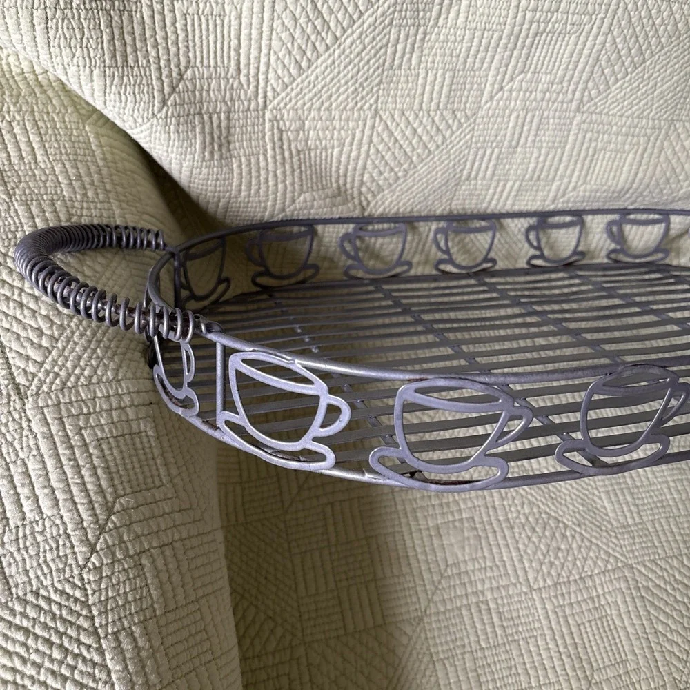 Metal Wire Coffee Cup Serving Tray Basket 20x11 Coffee Bar Kitchen Decor Large